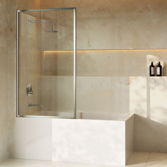 Swiss Madison Pierre 34 x 58 Framed Fixed 3/8 in. (10mm) Clear Tempered Glass Tub Door with Nickel Brushed Frame
