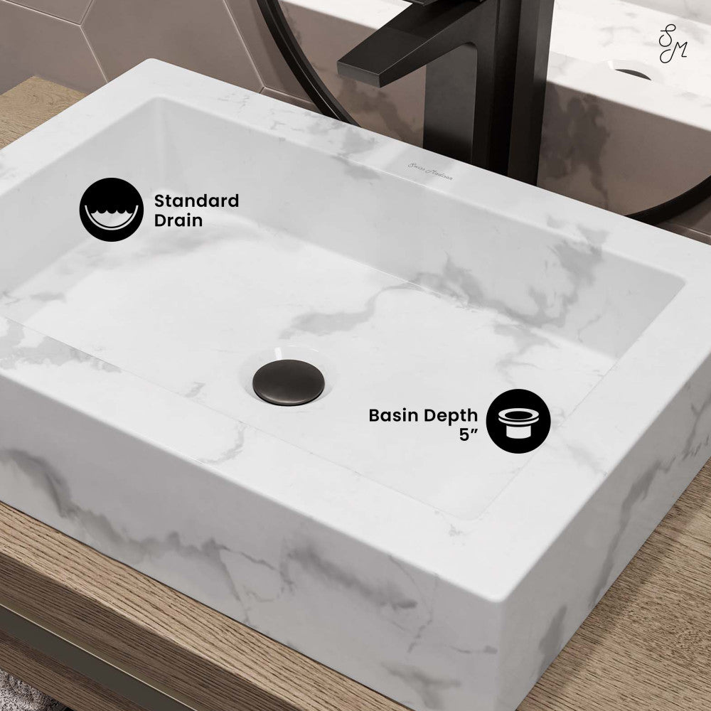 Swiss Madison Voltaire 22" Ceramic Vessel Bathroom Sink in White Marble