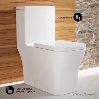 Swiss Madison Concorde One Piece Square Toilet Dual Flush, Brushed Gold Hardware 1.1/1.6 gpf