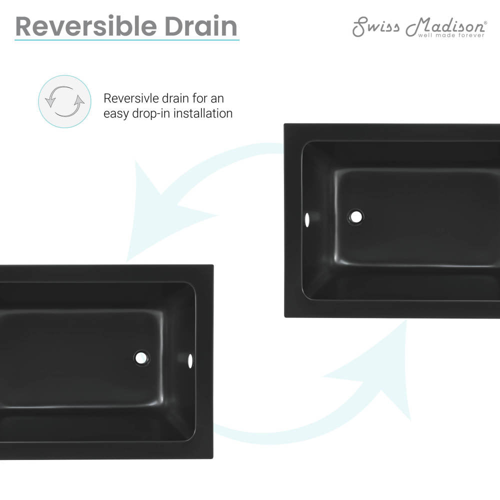 Swiss Madison Voltaire 48" x 32" Reversible Drain Drop-In Bathtub in Matte Black
