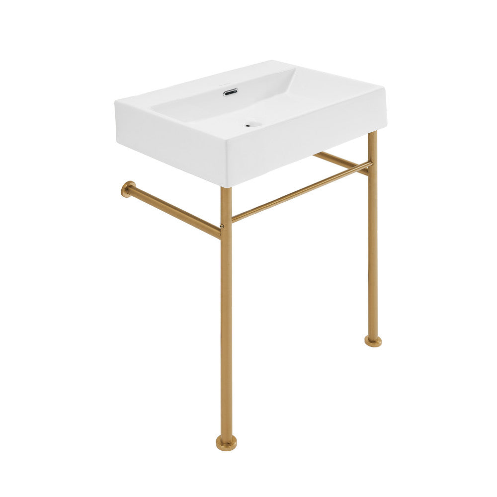 Swiss Madison Claire 24" Rectangle Zero Hole Console Sink with Brushed Gold Legs