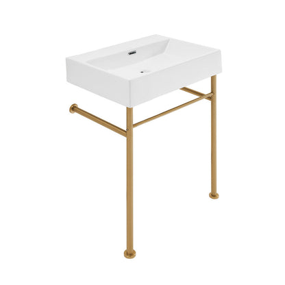 Swiss Madison Claire 24" Rectangle Zero Hole Console Sink with Brushed Gold Legs