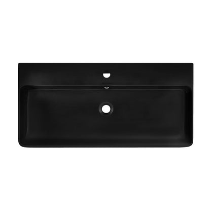 Swiss Madison Carre 36 Ceramic Console Sink Matte Black Basin Brushed Gold Legs