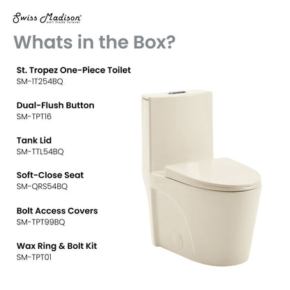 Swiss Madison St. Tropez One Piece Elongated Toilet Dual Vortex Flush 1.1/1.6 gpf in Bisque