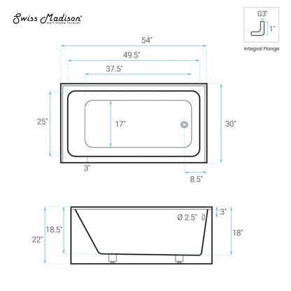 Swiss Madison Voltaire 54 x 30 Skirted Right Drain Soaking Apron Bathtub in Glossy Black