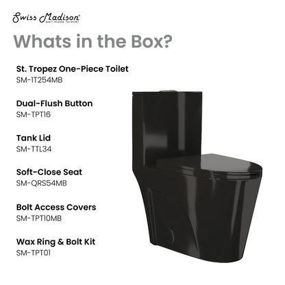 Swiss Madison St. Tropez One Piece Elongated Toilet Vortex™ Flush in Glossy Black 1.1/1.6 gpf