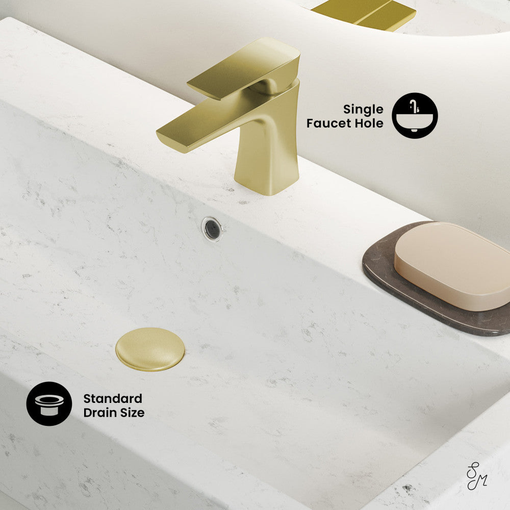 Swiss Madison Voltaire Wide Rectangle Wall Hung Sink in Static Marble
