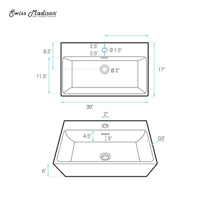 Swiss Madison Claire 30" Rectangle Wall-Mount Bathroom Sink in Matte Black