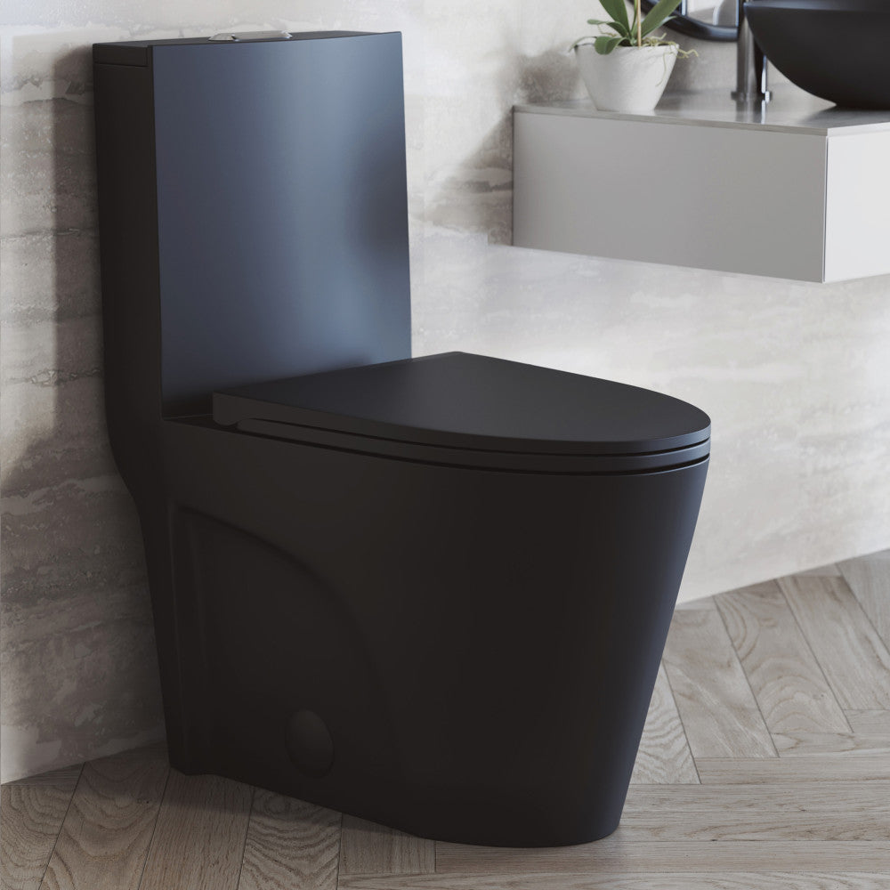 Swiss Madison St. Tropez One Piece Elongated Toilet Dual Vortex Flush 1.1/1.6 gpf with 10" Rough-In, Matte Black