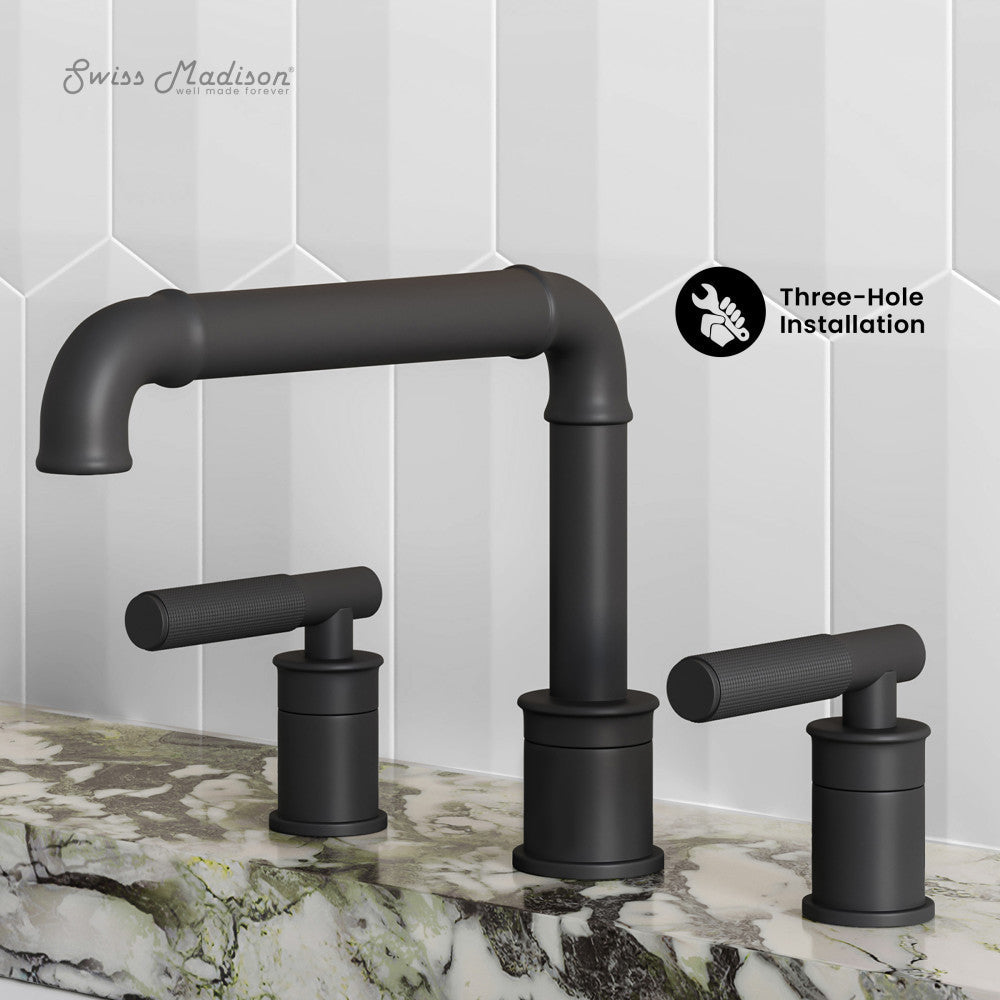 Swiss Madison Avallon 8 in. Widespread, Sleek Handle, Bathroom Faucet in Matte Black