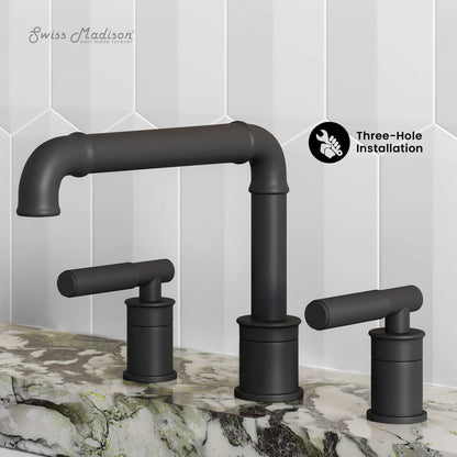 Swiss Madison Avallon 8 in. Widespread, Sleek Handle, Bathroom Faucet in Matte Black