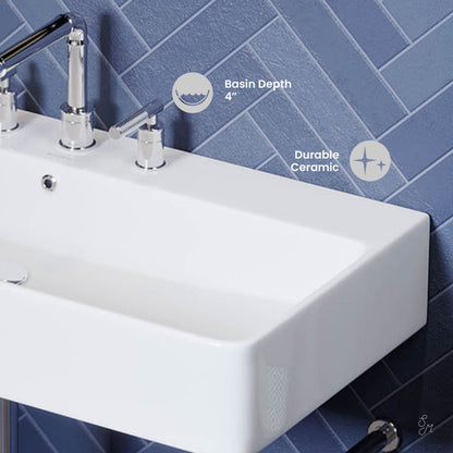 Swiss Madison Carre 36" Console Sink White Basin Chrome Legs with 8" Widespread Holes