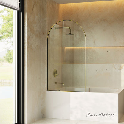 Swiss Madison Voltaire 24 x 58 Framed Fixed 3/8 in. (10mm) Clear Tempered Glass Tub Door with Brushed Gold Frame