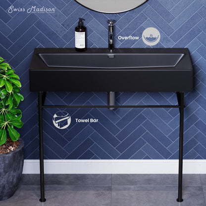 Swiss Madison Claire 40 Ceramic Console Sink Matte Black Basin Black Legs