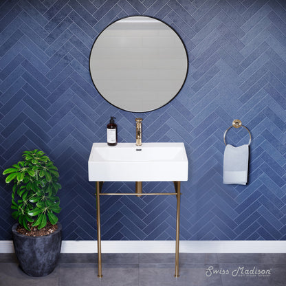 Swiss Madison Claire 24 Ceramic Console Sink White Basin Gold Legs