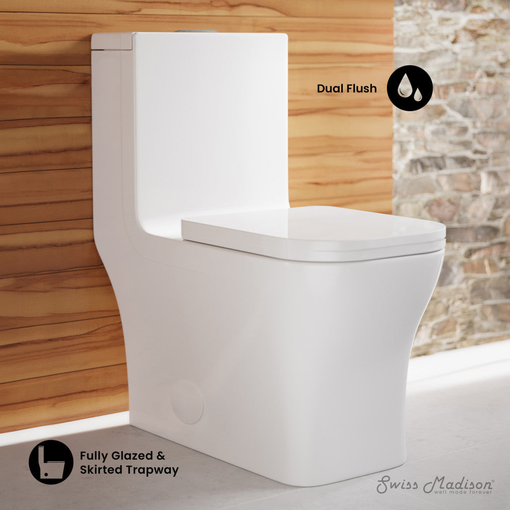 Swiss Madison Concorde One-Piece 12" Rough-in 1.1/1.6 GPF Dual Top Flush Square Toilet in Glossy White