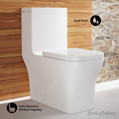 Swiss Madison Concorde One-Piece 12" Rough-in 1.1/1.6 GPF Dual Top Flush Square Toilet in Glossy White