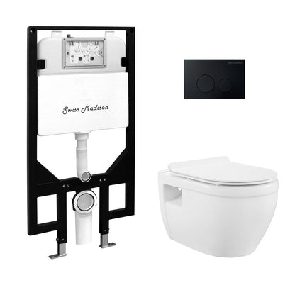 Swiss Madison Ivy Wall-Hung Toilet Bundle 0.8/1.6 GPF Dual Flush in Glossy White with Black Flush Plate