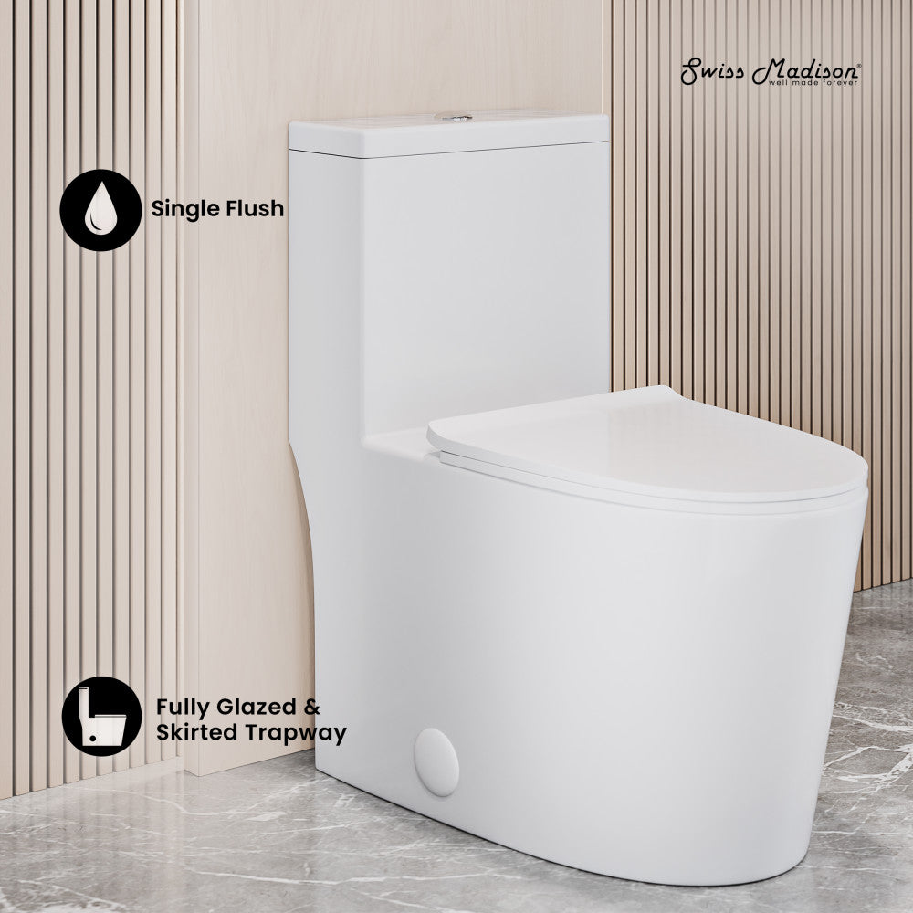 Swiss Madison Dreux High Efficiency One-Piece Elongated Toilet with 0.8 GPF Water Saving Patented Technology