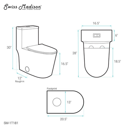 Swiss Madison Dreux One Piece Elongated Dual Flush Toilet with 0.95/1.26 GPF