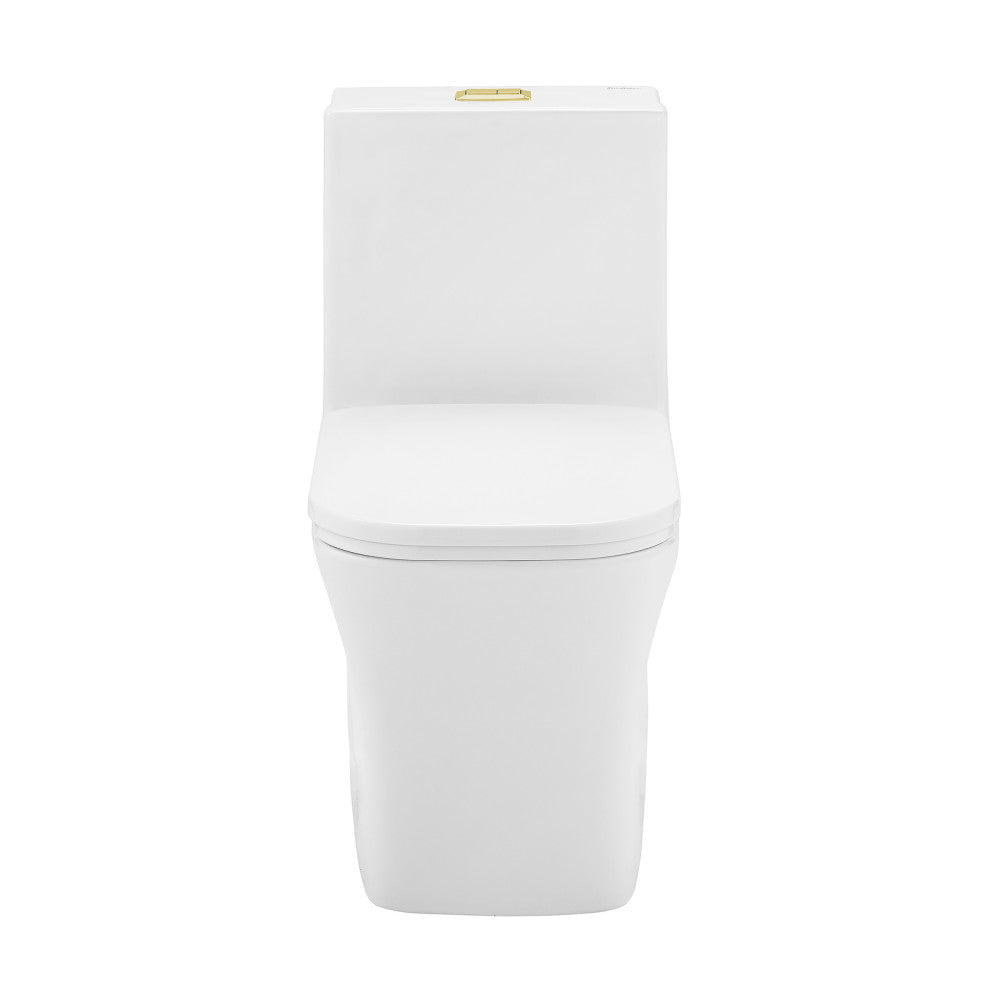 Swiss Madison Concorde One Piece Square Toilet Dual Flush, Brushed Gold Hardware 1.1/1.6 gpf