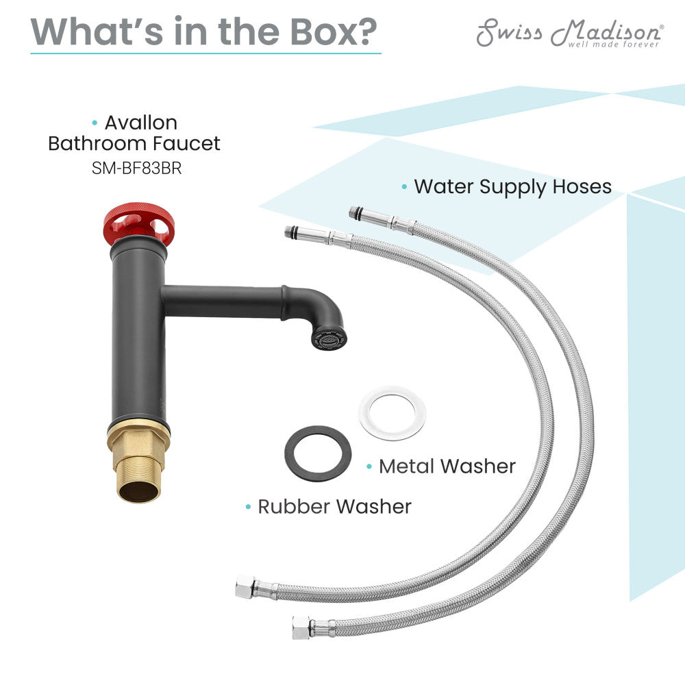 Swiss Madison Avallon Single Hole, Single-Handle, Bathroom Faucet in Matte Black with Red Handle