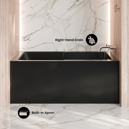 Swiss Madison Voltaire 54 x 30 Skirted Right Drain Soaking Apron Bathtub in Glossy Black with Integrated Armrest