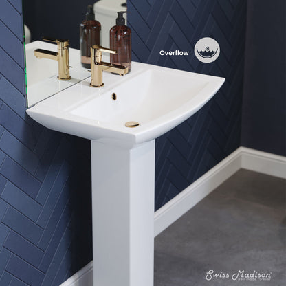 Swiss Madison Sublime Two-Piece Glossy White Ceramic Rectangular Pedestal Sink