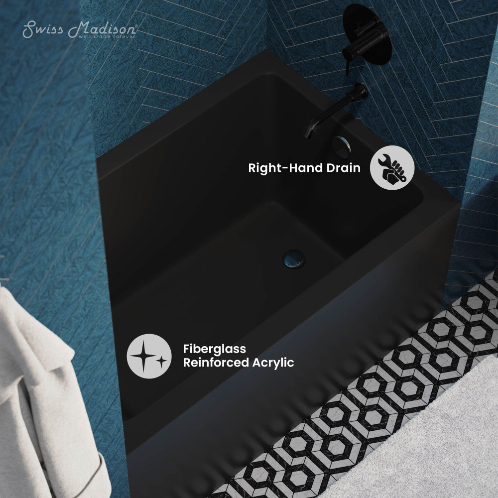 Swiss Madison Voltaire 48" x 32" Right-Hand Drain Alcove Bathtub with Apron in Matte Black