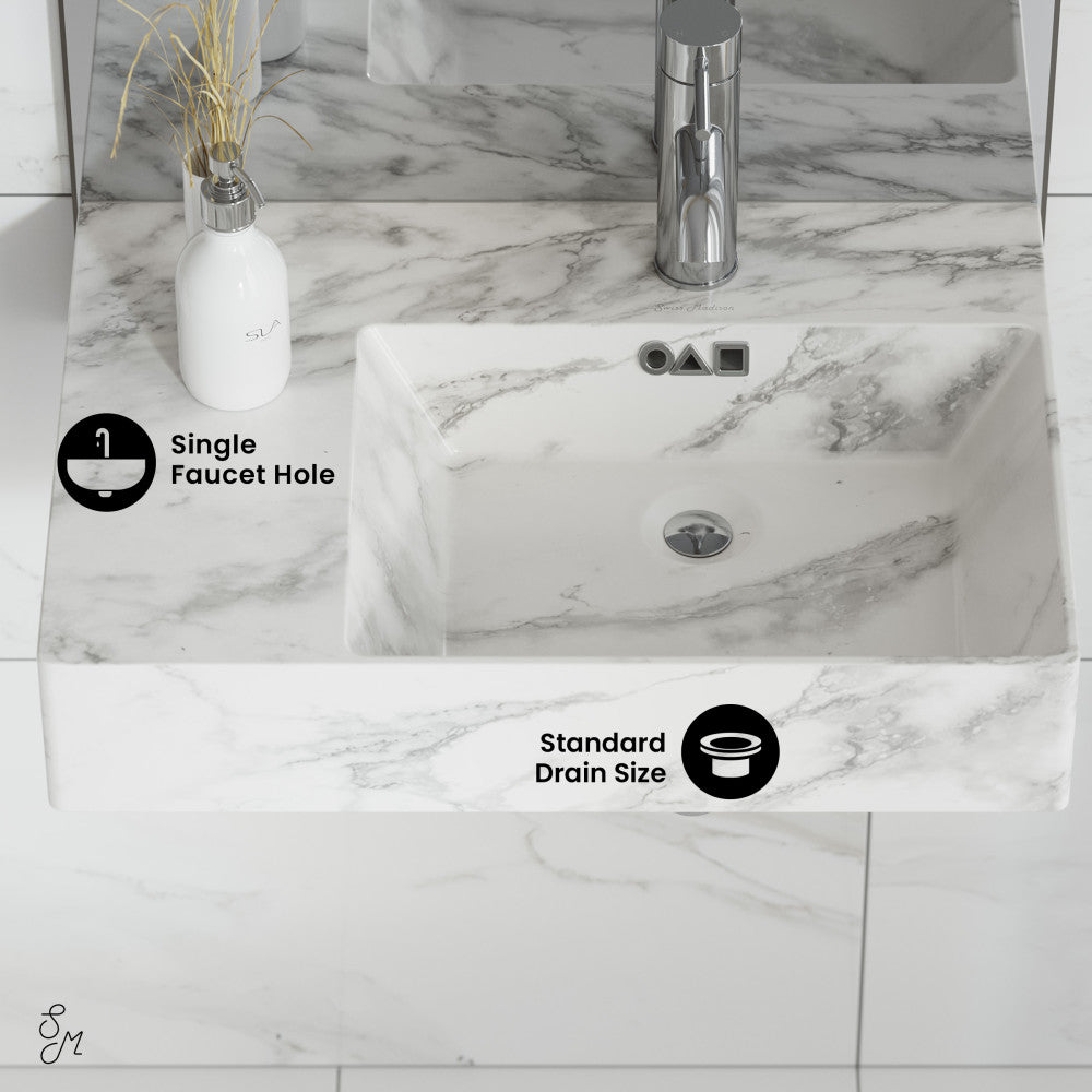 Swiss Madison St. Tropez 24" Right Side Faucet Wall-Mount Bathroom Sink in White Marble