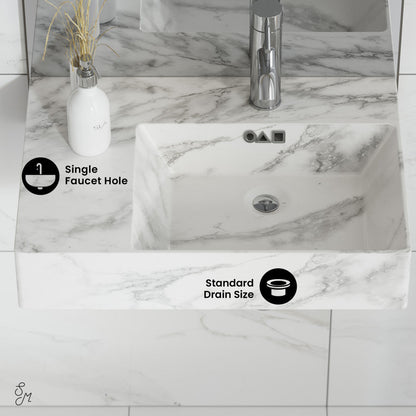 Swiss Madison St. Tropez 24" Right Side Faucet Wall-Mount Bathroom Sink in White Marble