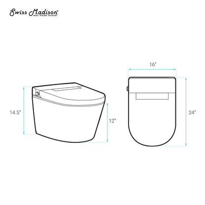 Swiss Madison Hugo H Wall-Hung Toilet in Glossy White with Manual Bidet and Supporting Frame
