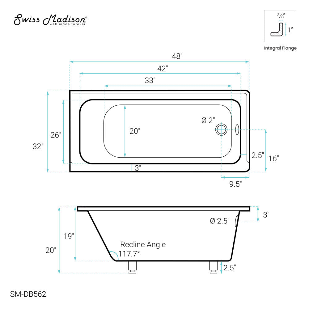 Swiss Madison Voltaire 48" x 32" Right-Hand Drain Alcove Bathtub