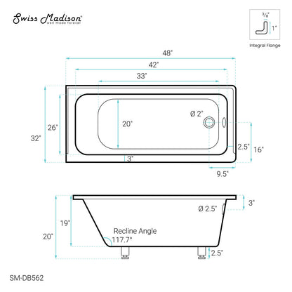 Swiss Madison Voltaire 48" x 32" Right-Hand Drain Alcove Bathtub