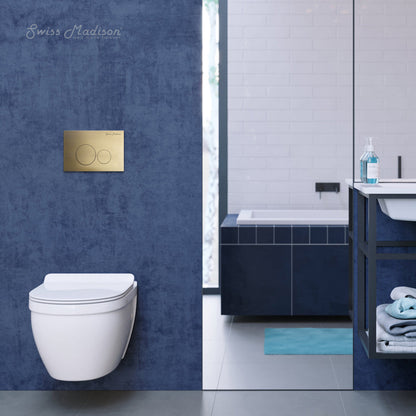Swiss Madison Ivy Wall-Hung Toilet Bundle 0.8/1.6 GPF Dual Flush in Glossy White with Brass Flush Plate