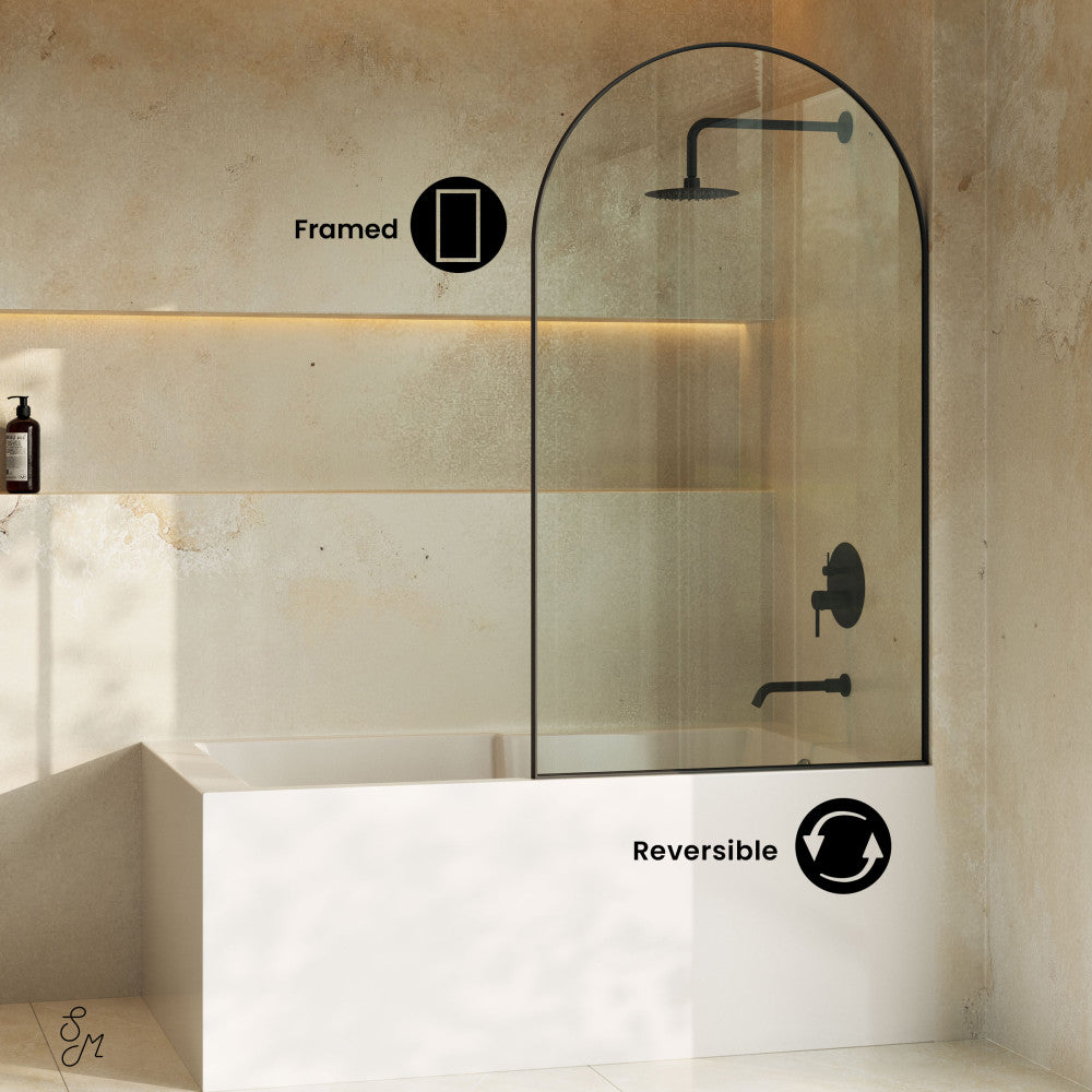 Swiss Madison Porte 34 x 58 Framed Fixed 3/8 in. (10mm) Clear Tempered Glass Tub Door with Black Matte Frame