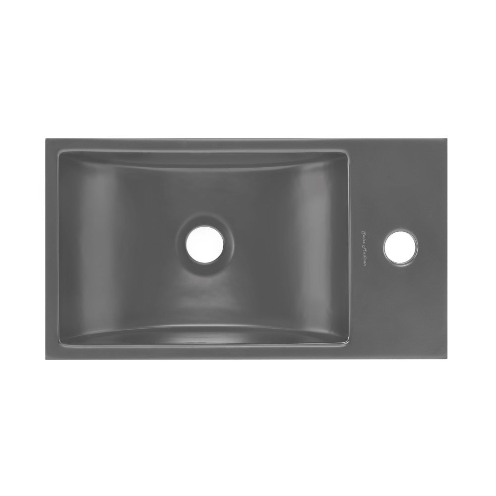Swiss Madison Lisse 16" Concrete Rectangle Wall-Mounted Sink with Right Side Faucet Mount in Matte Dark Gray