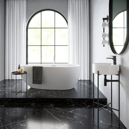Swiss Madison Monaco 16" Round Console Sink with Faucet Mount, White Basin Matte Black Legs