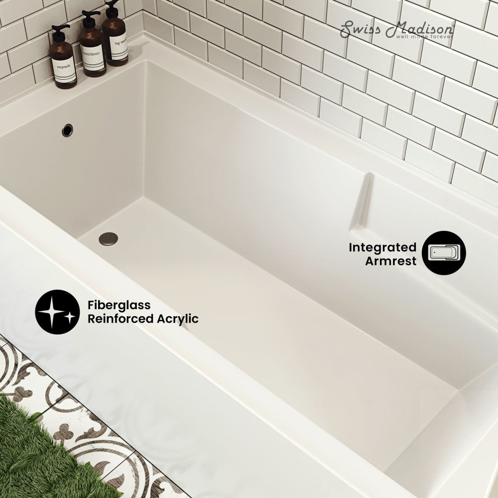 Swiss Madison Voltaire 72" x 36" Right-Hand Drain Alcove Bathtub with Apron and Armrest