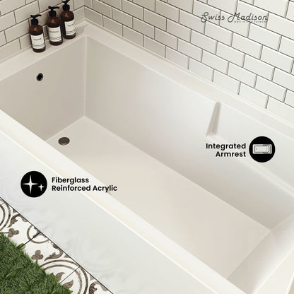 Swiss Madison Voltaire 72" x 36" Right-Hand Drain Alcove Bathtub with Apron and Armrest