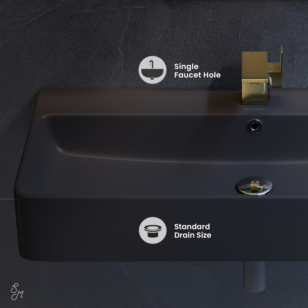 Swiss Madison Carre 36" Rectangle Wall-Mount Bathroom Sink in Matte Black