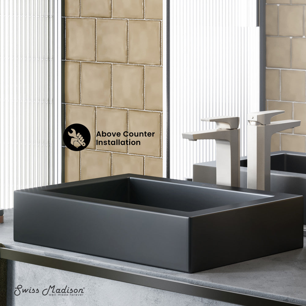Swiss Madison Voltaire Ceramic Rectangle Vessel Sink, Matte Black