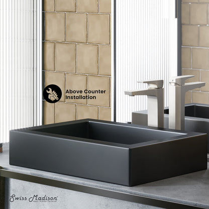 Swiss Madison Voltaire Ceramic Rectangle Vessel Sink, Matte Black