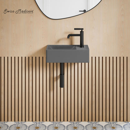 Swiss Madison Lisse 16" Concrete Rectangle Wall-Mounted Sink with Right Side Faucet Mount in Matte Dark Gray
