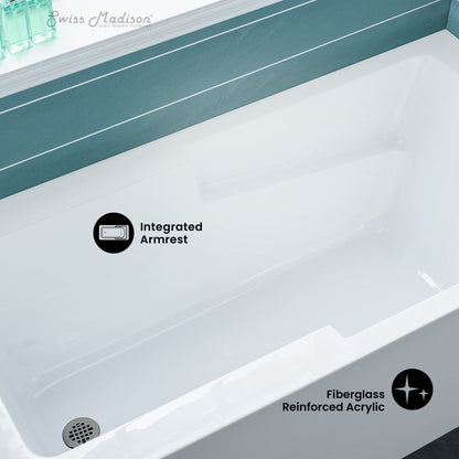 Swiss Madison Voltaire 60" x 30" Left-Hand Drain Alcove Bathtub with Apron and Armrest