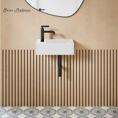 Swiss Madison Lisse 16" Concrete Rectangle Wall-Mounted Sink with Left Side Faucet Mount in Matte White