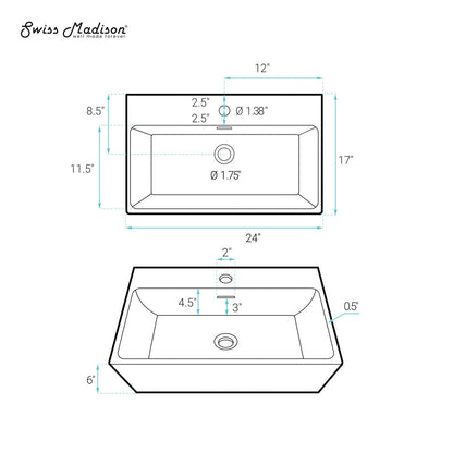 Swiss Madison Claire 24" Rectangle Wall-Mount Bathroom Sink in Matte Black