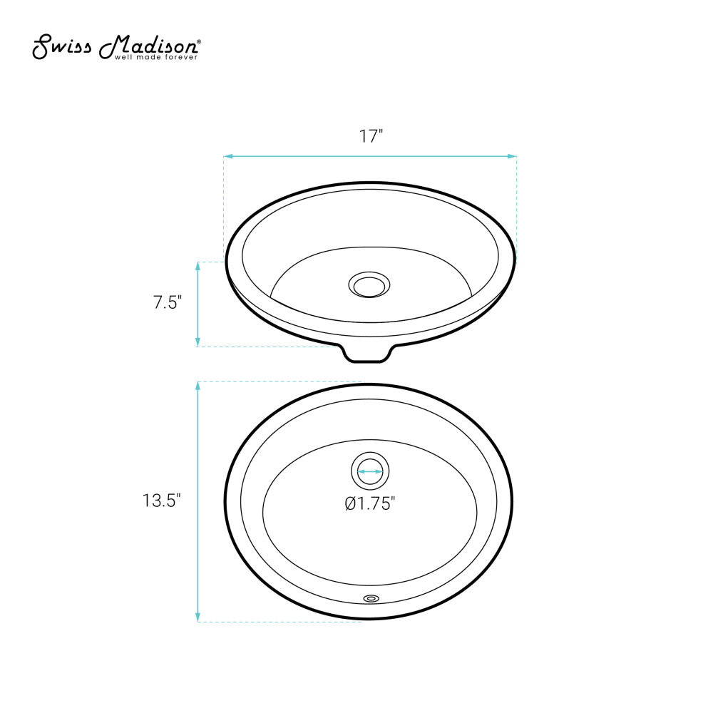 Swiss Madison Plaisir 16.5" Ceramic Undermount Bathroom Sink in Matte Black