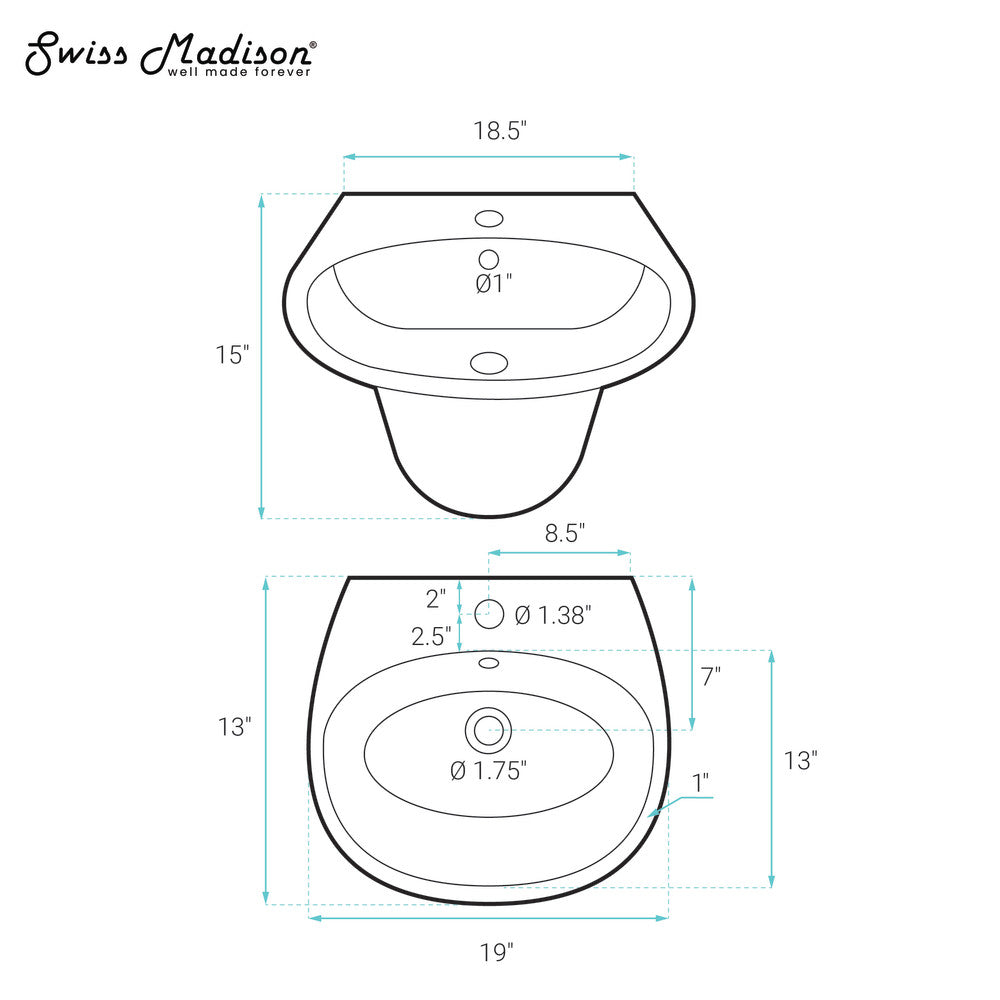 Swiss Madison Ivy 19" Wall-Mount Bathroom Sink