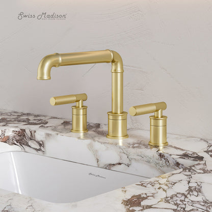Swiss Madison Avallon 8 in. Widespread, Sleek Handle, Bathroom Faucet in Brushed Gold